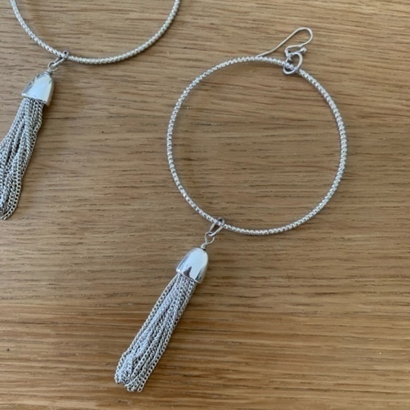 Silver Hoop Earrings with dangling design - Picture 3 of 7